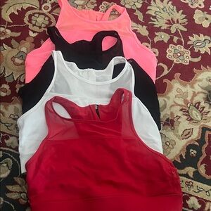 Set of Four Mesh Zyia Racerback Sport bras - Red, White, Black, Neon Pink